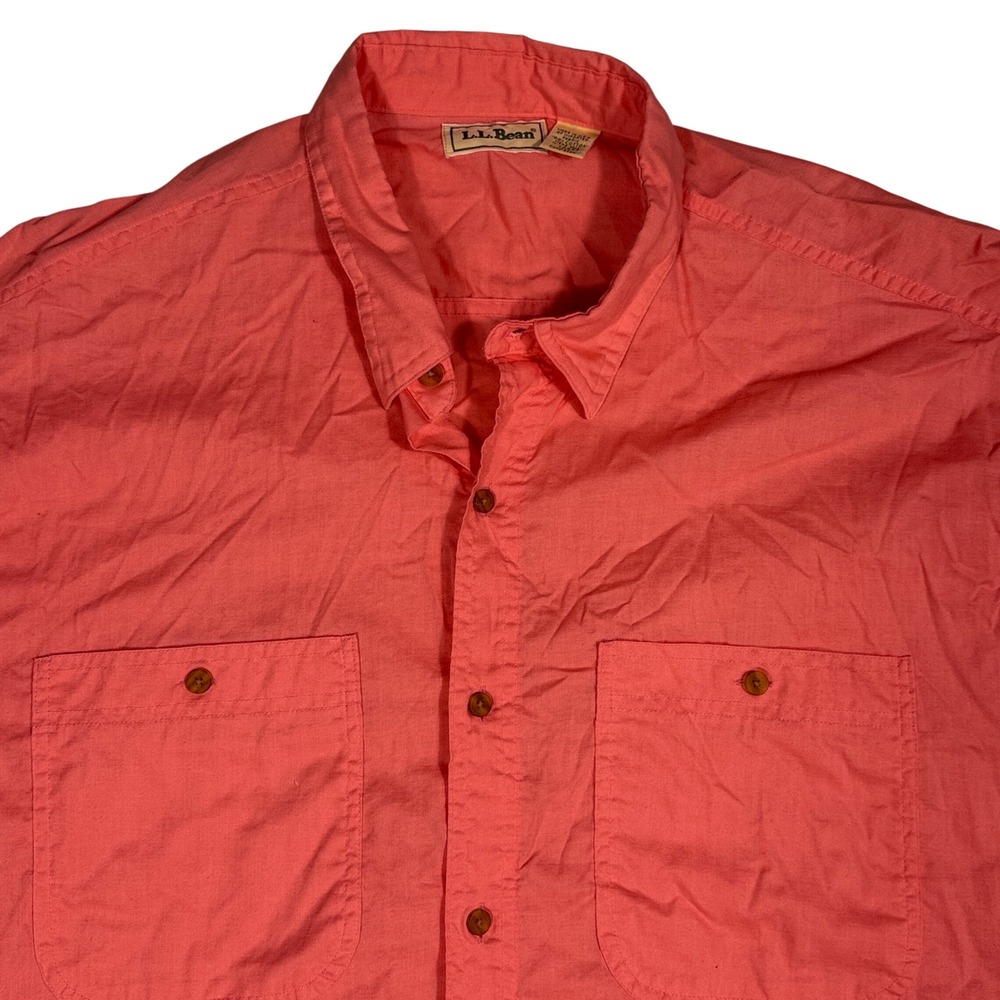 L.L.Bean Mens Made in USA Vintage Button Up Shirt Short Sleeve XL Tall Cotton